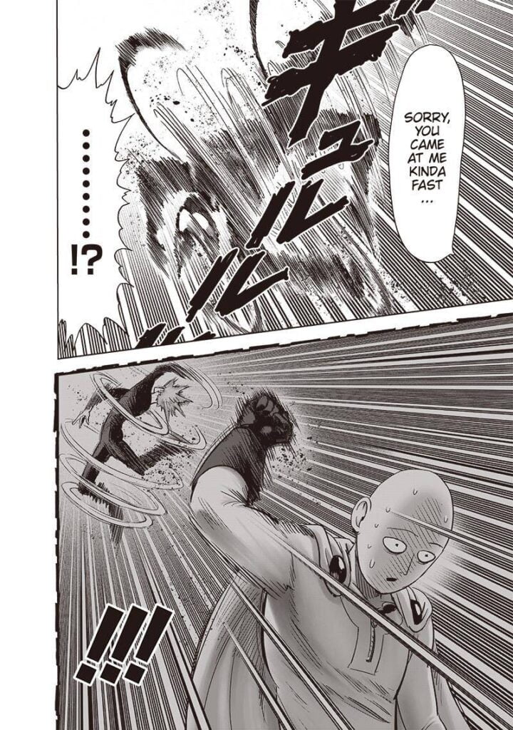 Garou remembers a similar situation before where he flips after Saitama punches him.