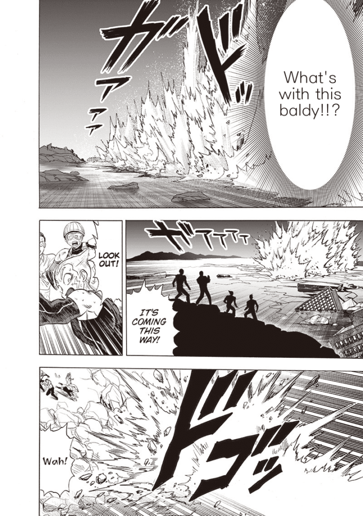 Garou crashes on the rocks and waters and stops near the rescue team.