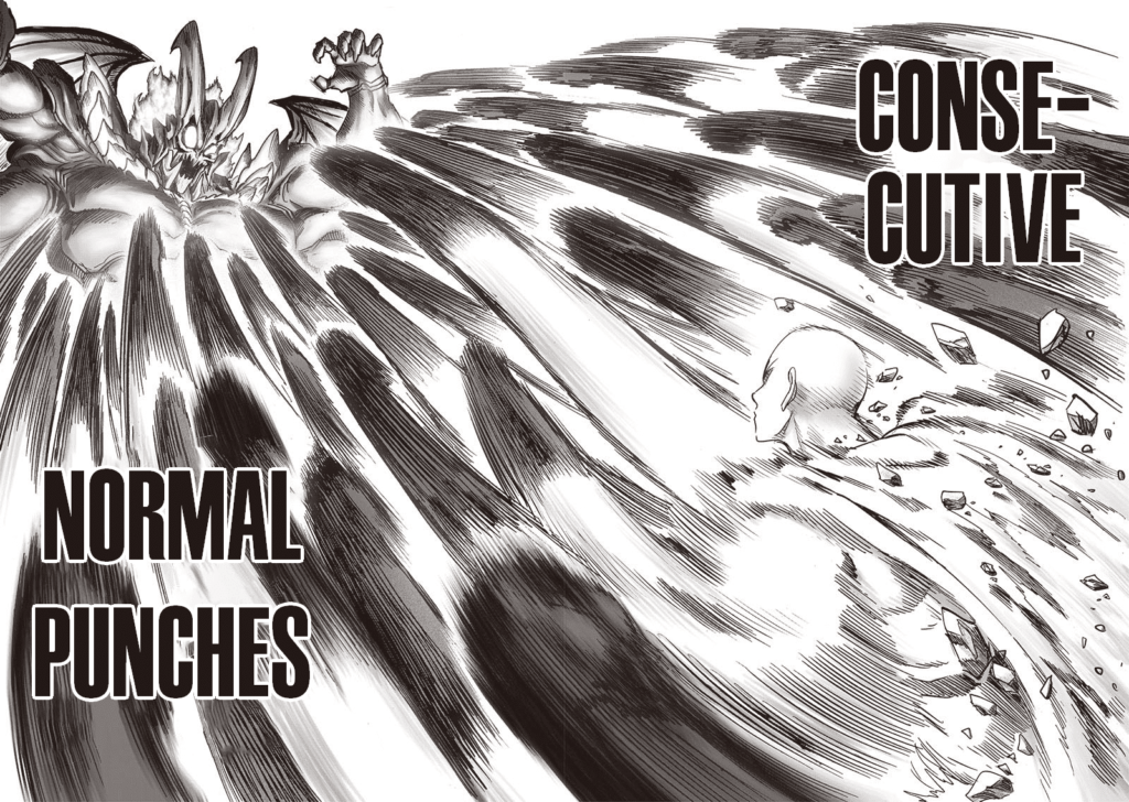 Saitama suddenly breaks free and attacks Garou with "Consecutive Normal Punches."