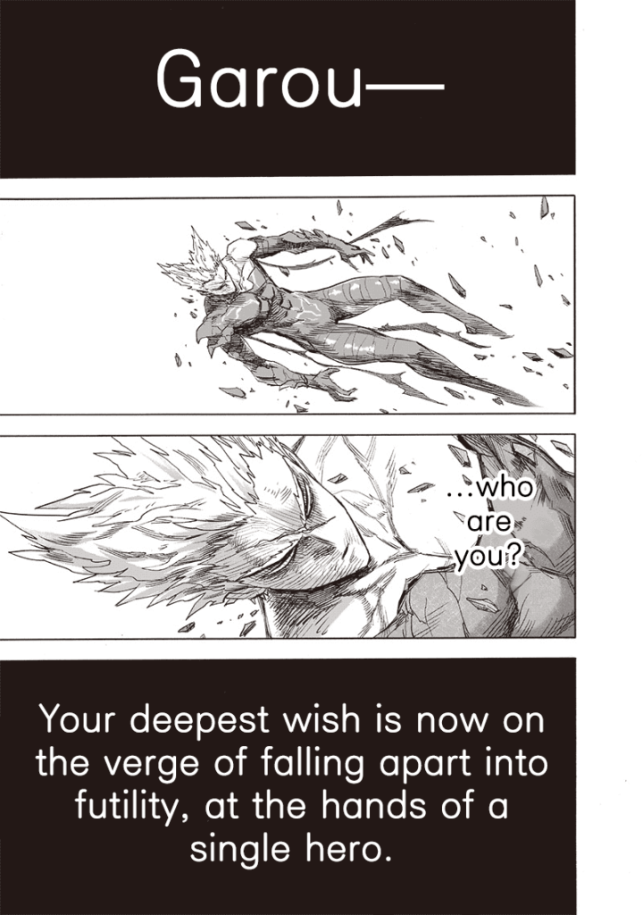 Garou's monster scales start eroding as he hears a voice while closing his eyes.