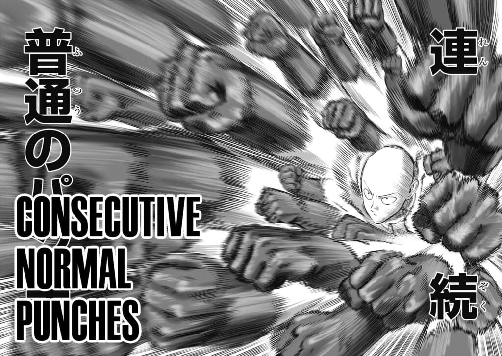 Saitama counters with his own "Consecutive Normal Punches" attack.