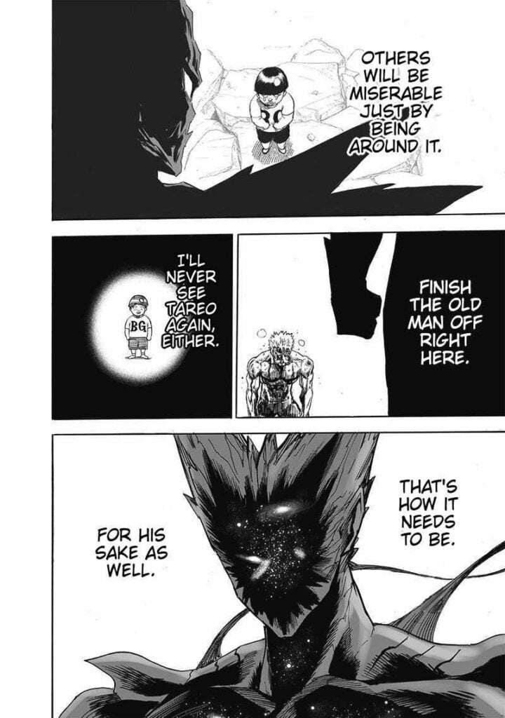 Garou sees Bang in front of him and remembers the kid Tareo.