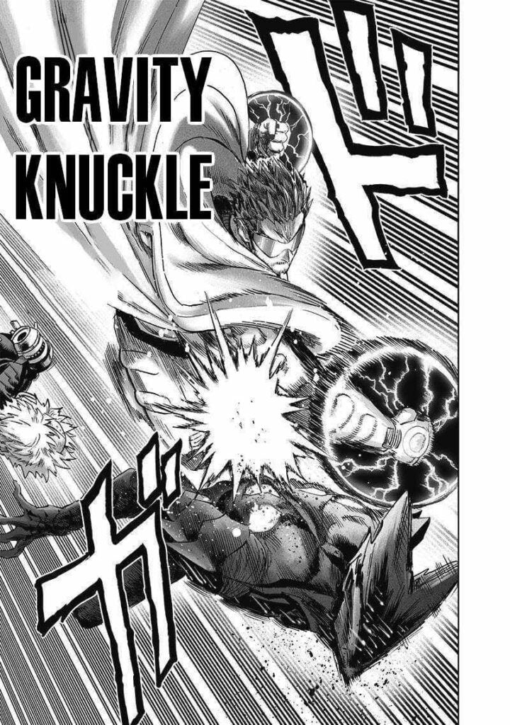 Blast hits Garou with a punch called "Gravity Knucke."