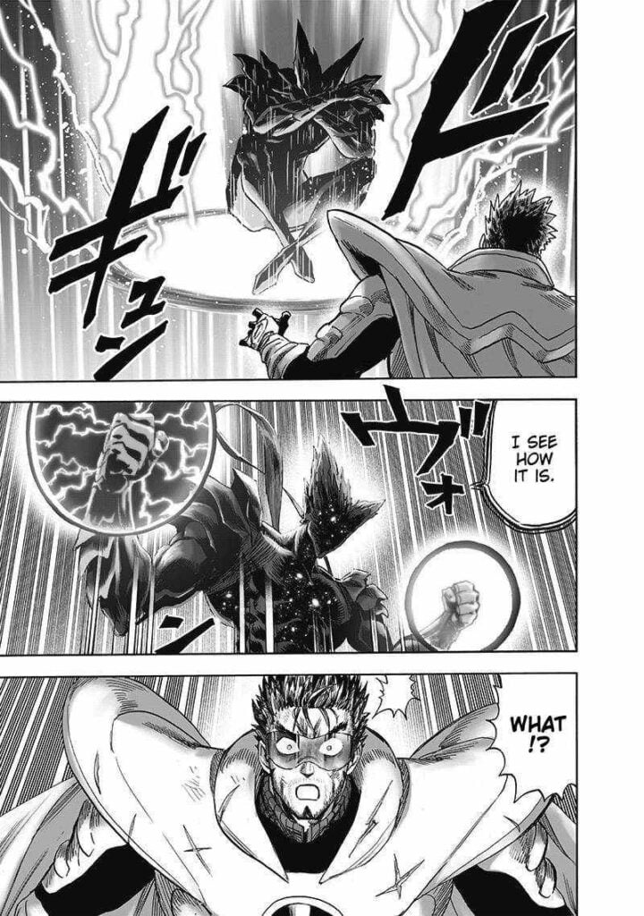 Garou appears copying Blast's Dimension Cannon. He also uses Gravity Knuckles. Blast is shocked.