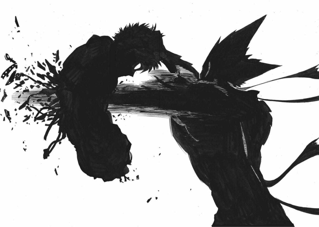 Garou punches a hole in Cyborg Genos' chest.