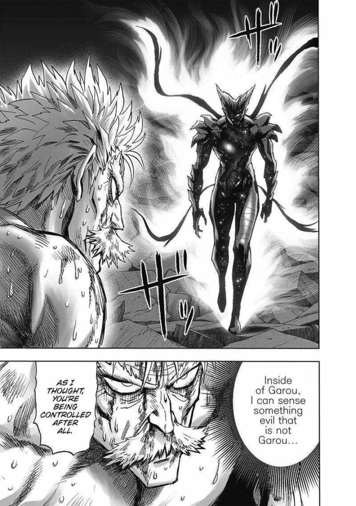 Bang senses something evil inside Garou. With his body glowing, Garou starts walking towards Bang.