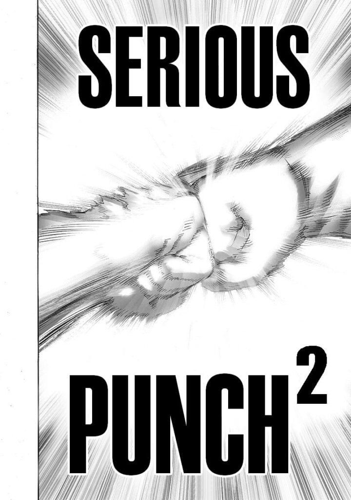 Saitama and Garou's punch collides and glows using their technique called "Serious Punch Squared."