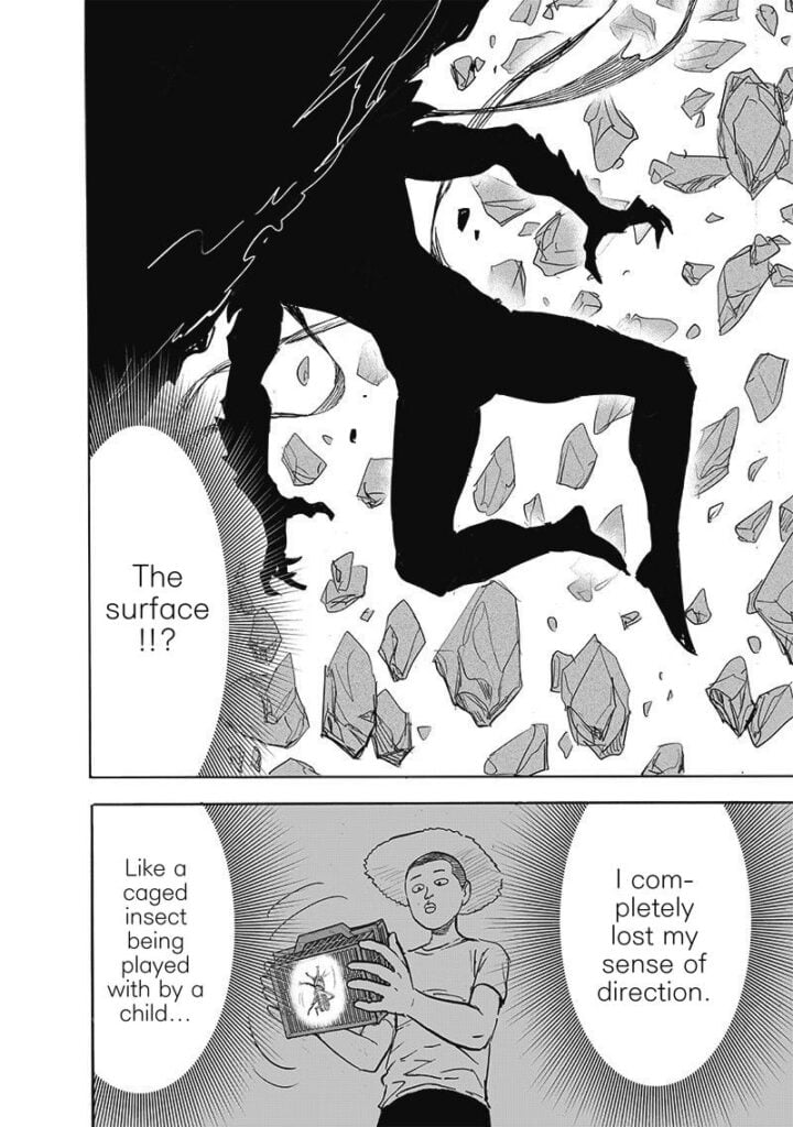 Garou hits a huge rock on his head as he loses his sense of direction like a caged insect played by a kid.