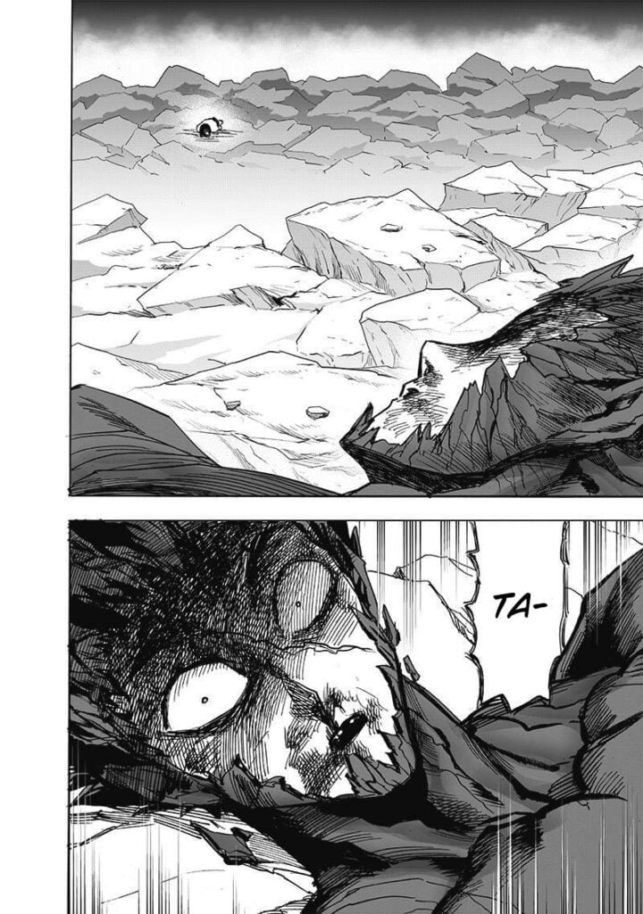 Garou sees the kid Tareo lying on the ground.