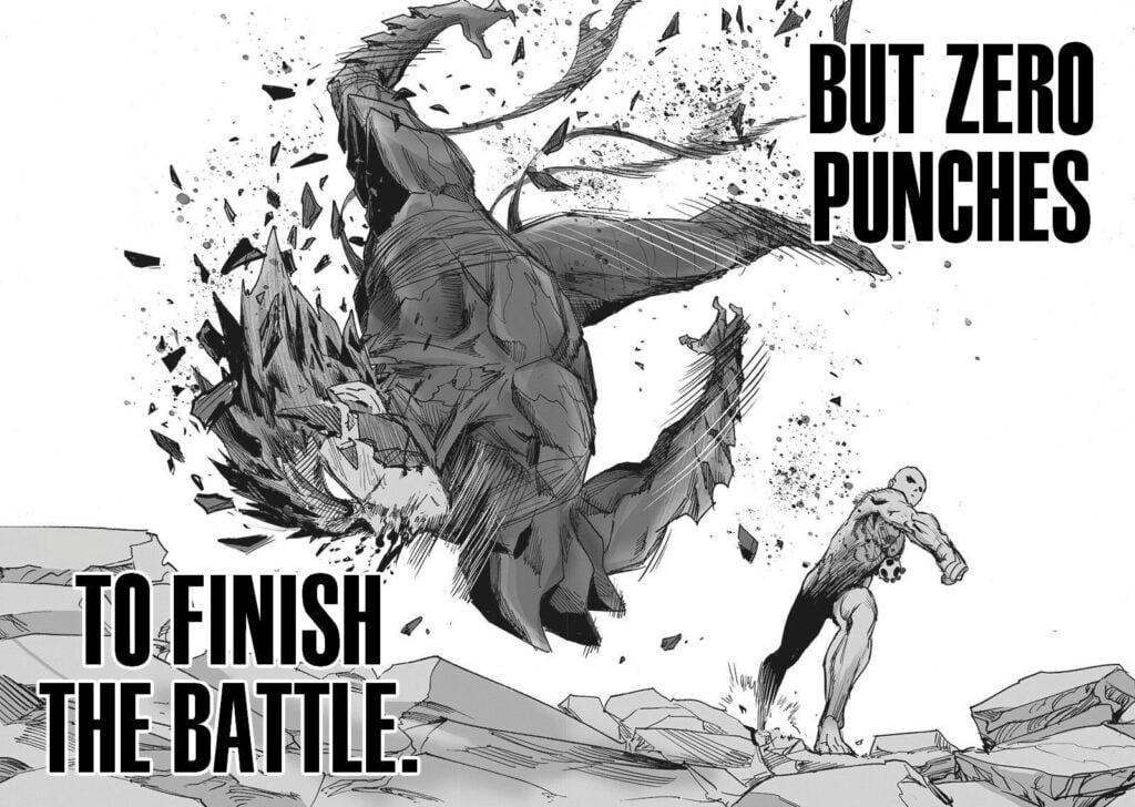 Garou's awakened cosmic state disappears while his scales are removed after Saitama punches him.