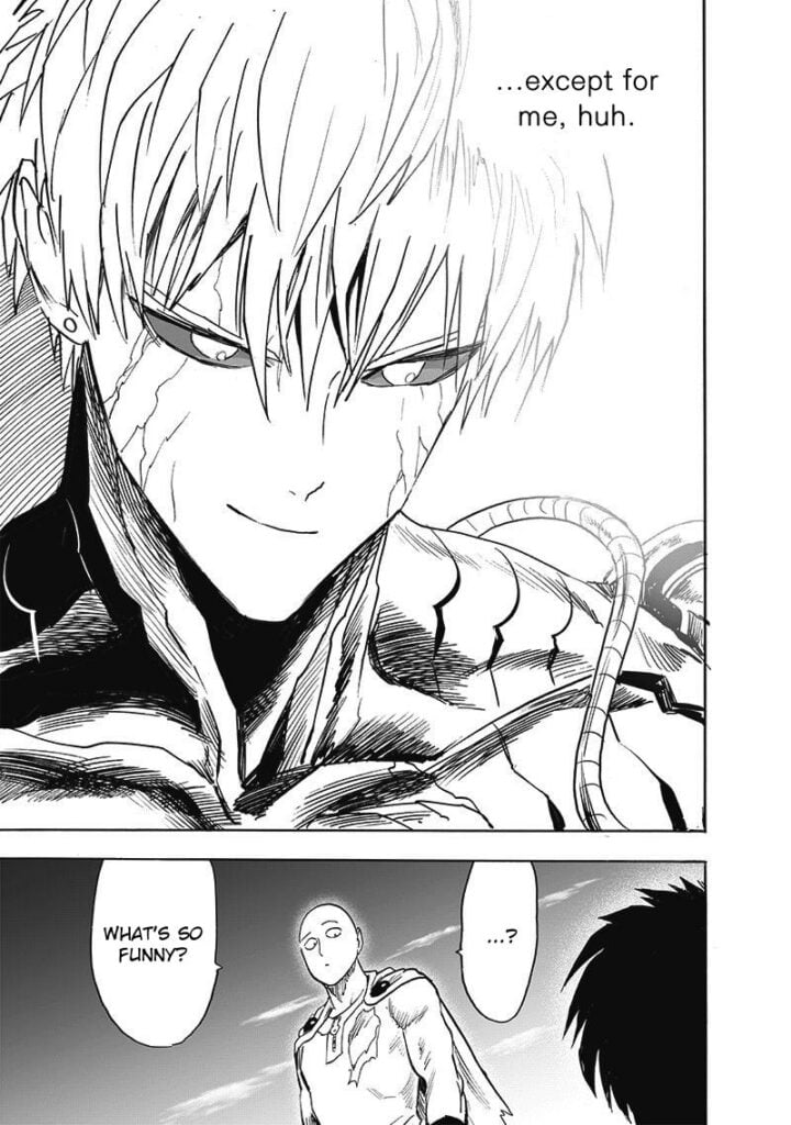 Genos smiles, and Saitama notices him.