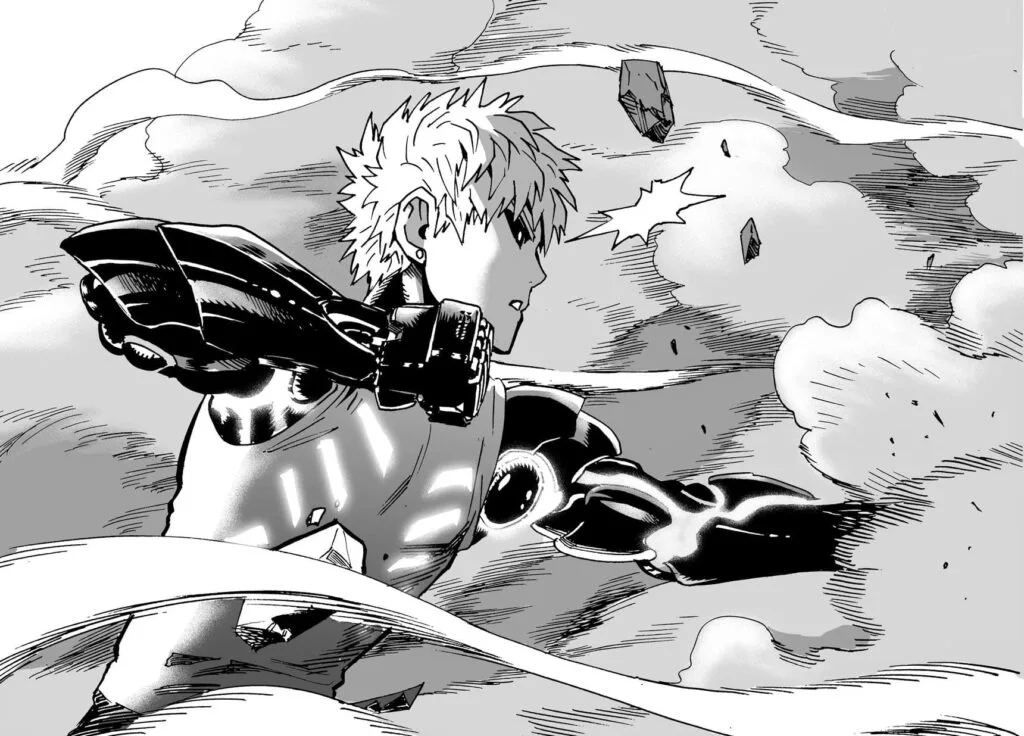 Genos stops punching while there is dust around.