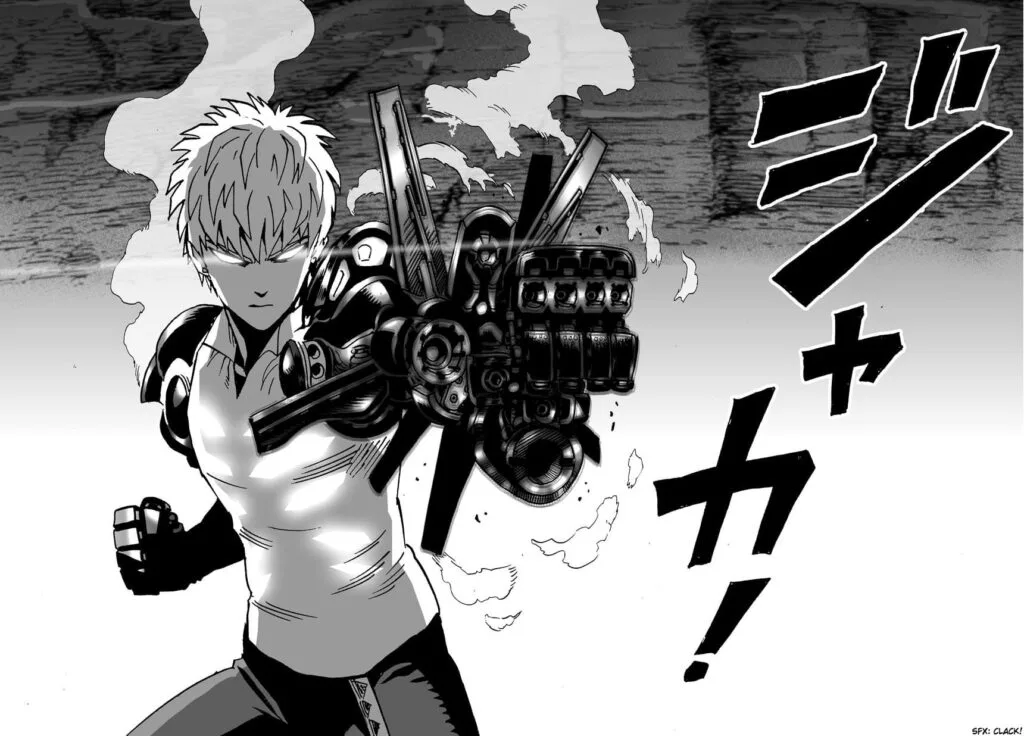 Turrets are coming out of Genos' fists.