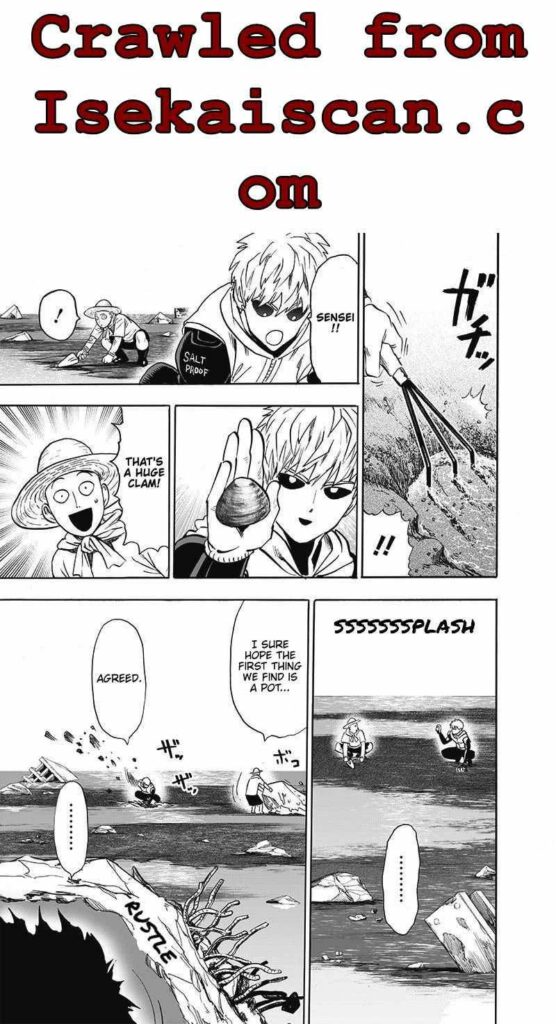 Cut to the scene, Genos, and Saitama are looking for something on the ground where the fight happened.