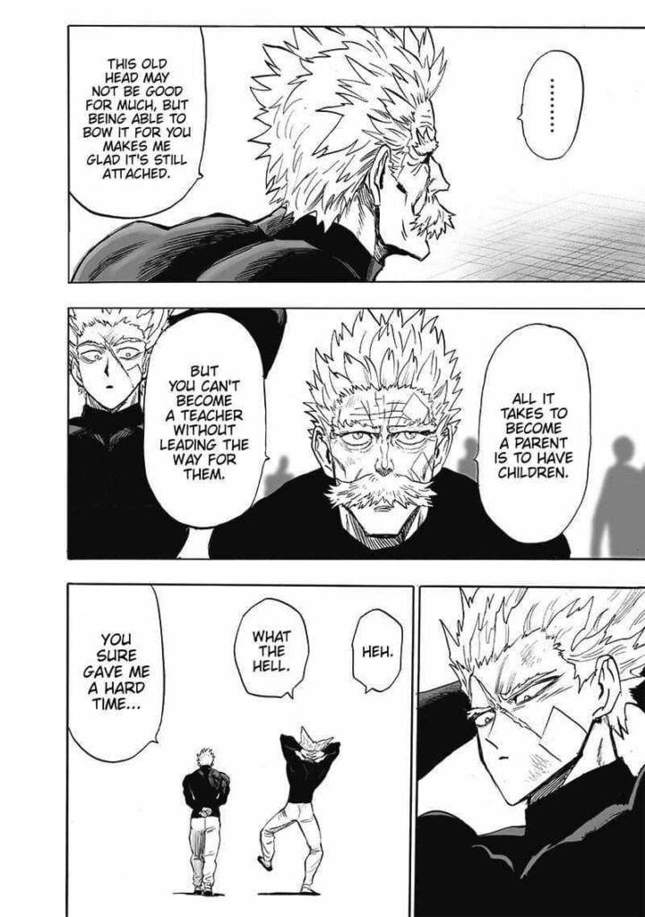 Bang lectures Garou about being a parent while they walk together.