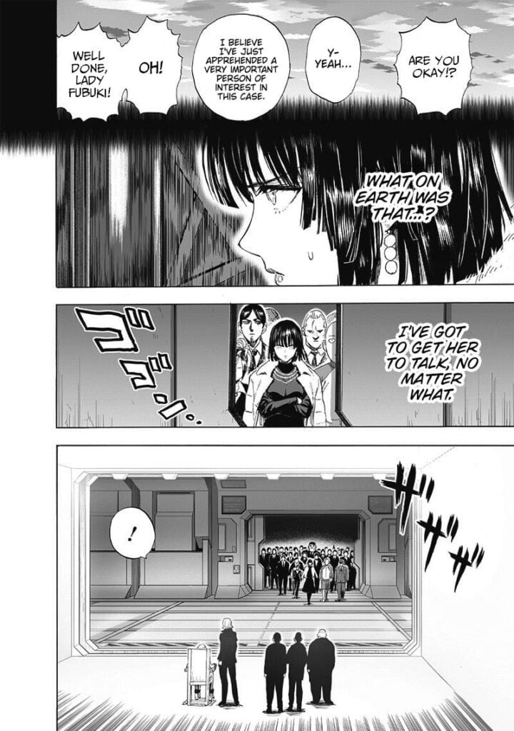 Back to the present, Fubuki and the Blizzard Group come out of the elevator and see Psykos beside the man.