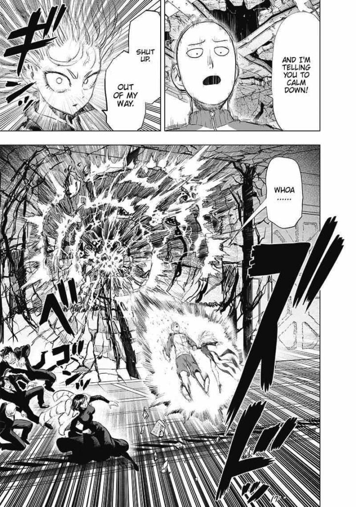 Saitama tells Tatsumaki to calm down. Tatsumaki attacks him with psychic instead.