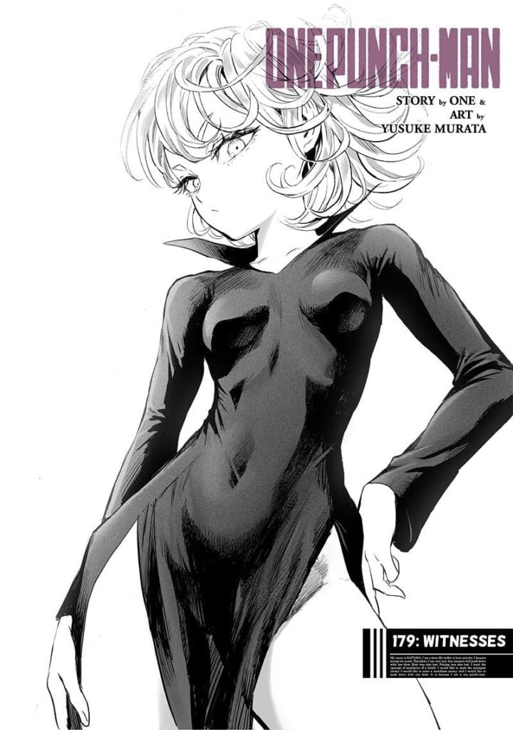 Sexy Tatsumaki is standing with her hands on her legs as the cover image.