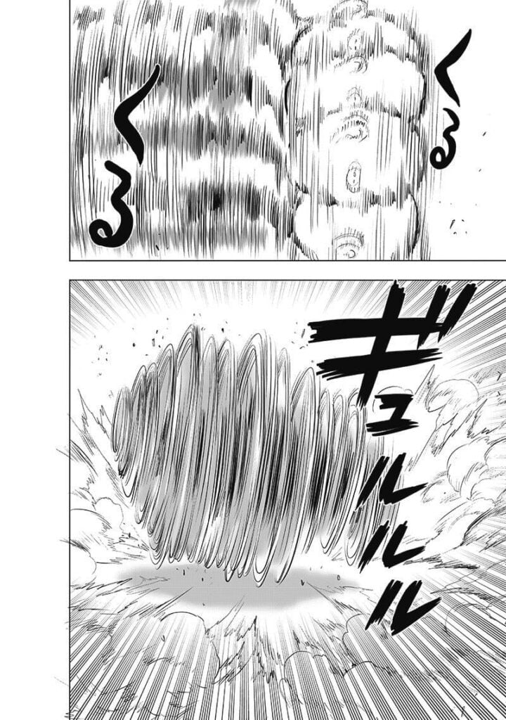 Saitama starts spinning wildly like a dynamo. The dust is disturbed around them.