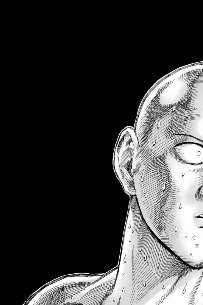 Saitama's right upper body also sweating profusely, and he is still very nervous.