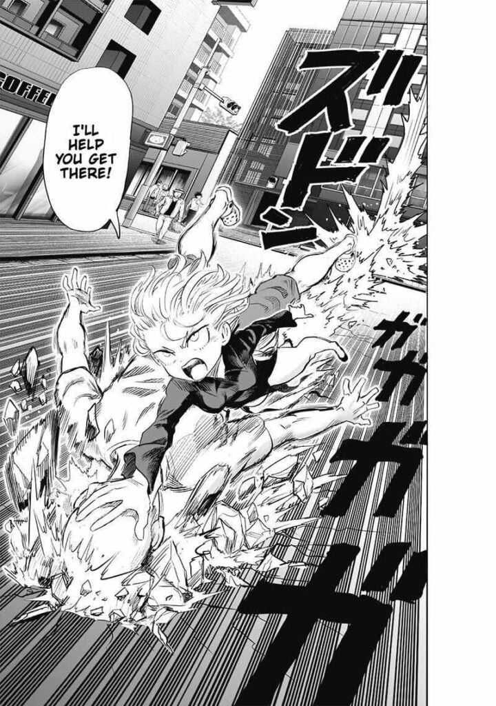 Tatsumaki continues to hold Saitama's head and smashes and wipes his face, this time into the street.