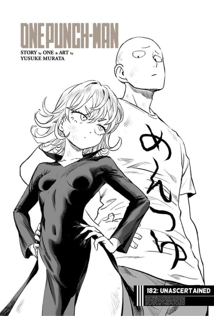 Tatsumaki stands akimbo close to Saitama.