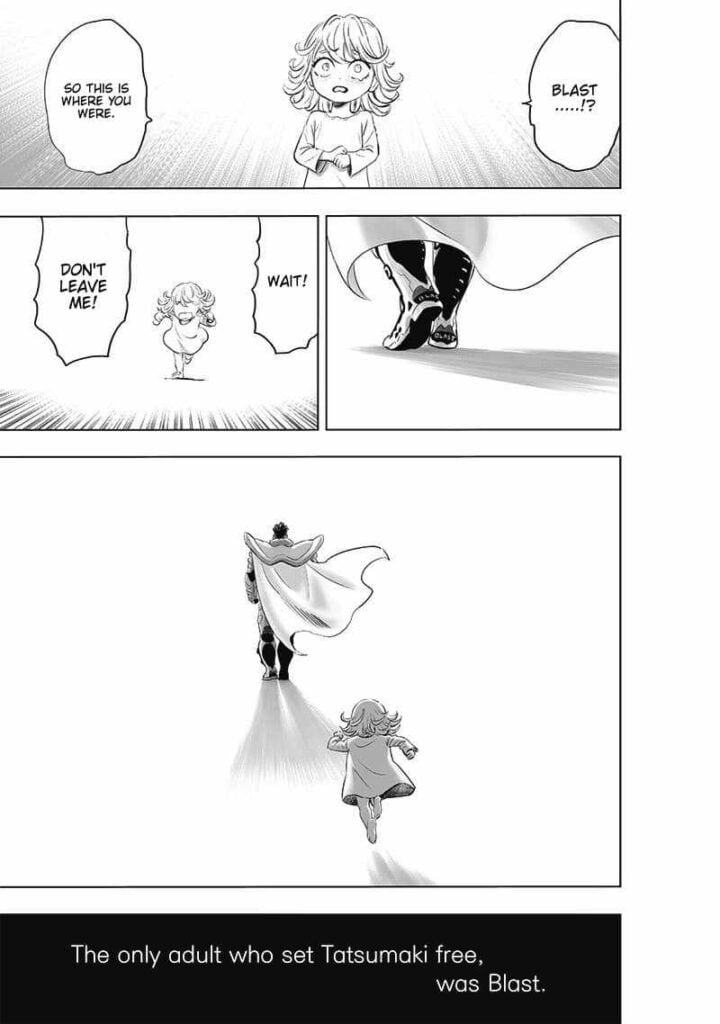 Young Tatsumaki starts running towards Blast, who also starts walking.