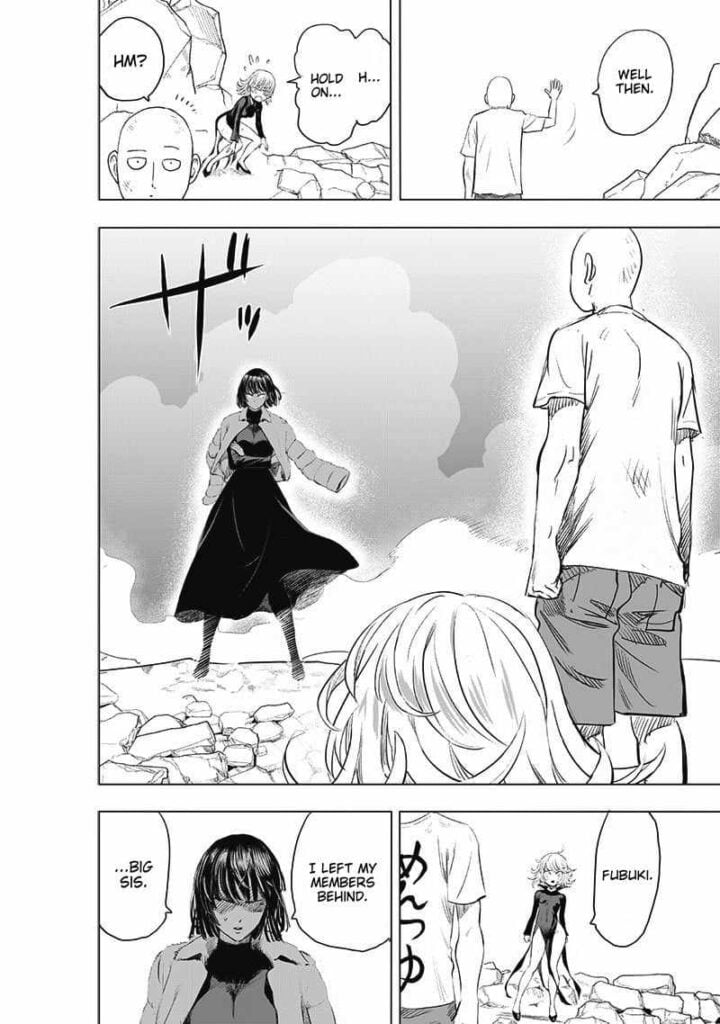 Saitama leaves, and Tatsumaki stands up. Fubuki suddenly appears before them.