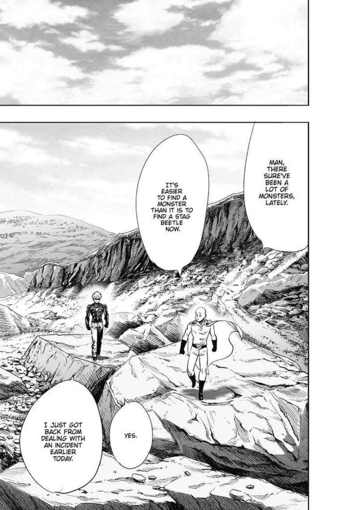 Saitama and Genos are now in an open space with plenty of rocks.