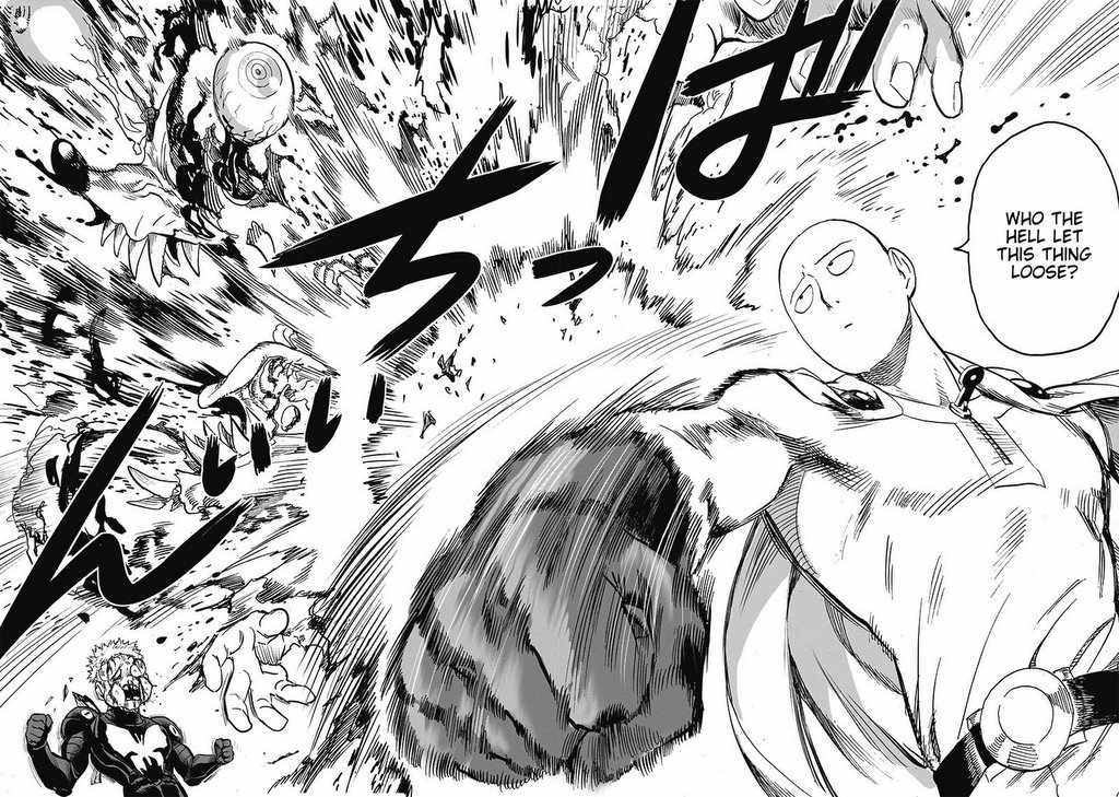 Saitama suddenly appears and punches Shiverhuahua to oblivion. Pavillion 800 is shocked.