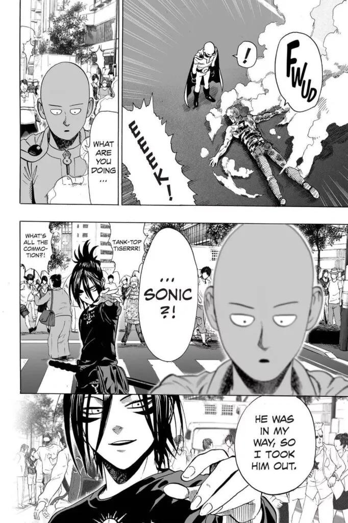 Saitama was surprised after Sonic took out Tank Top Tiger.