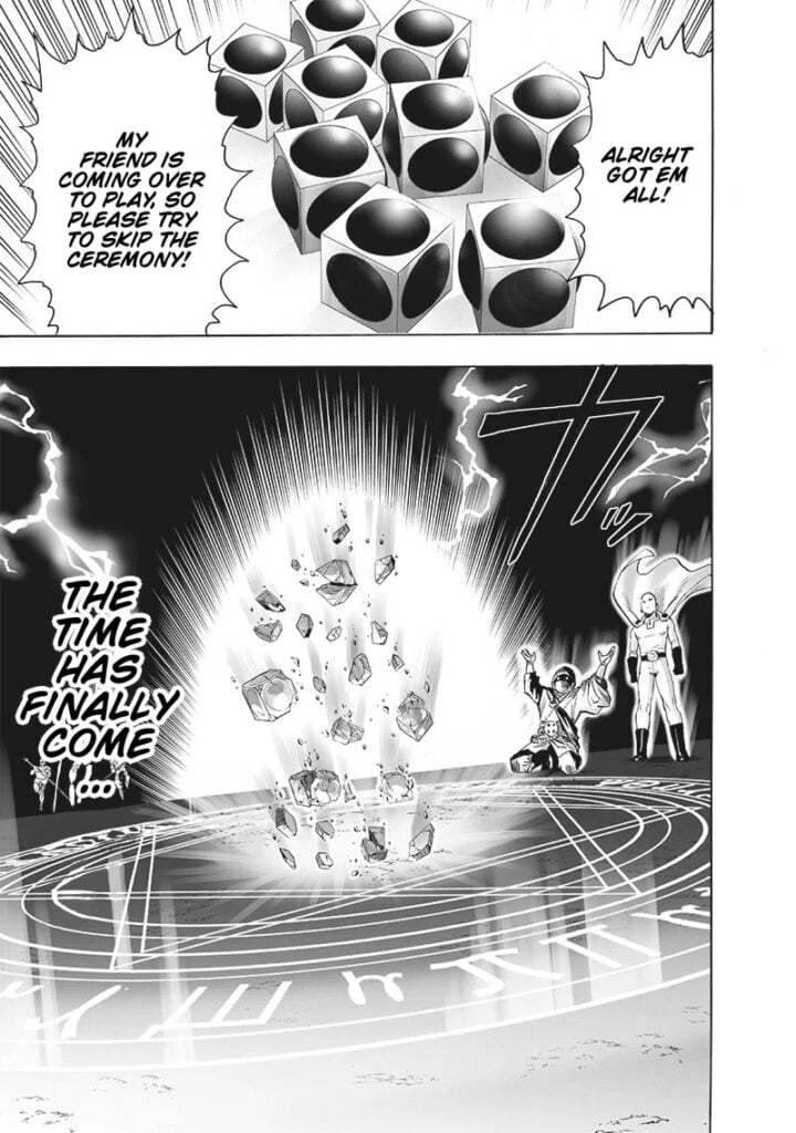 Saitama completed recovering the 9 dragon orbs, and the Deathbone member performed a ceremony to summon the Cruel Dragon.