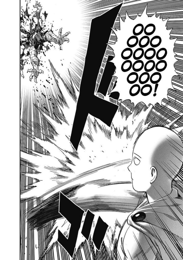 Saitama punches the monster like it was nothing, and it gets decimated.
