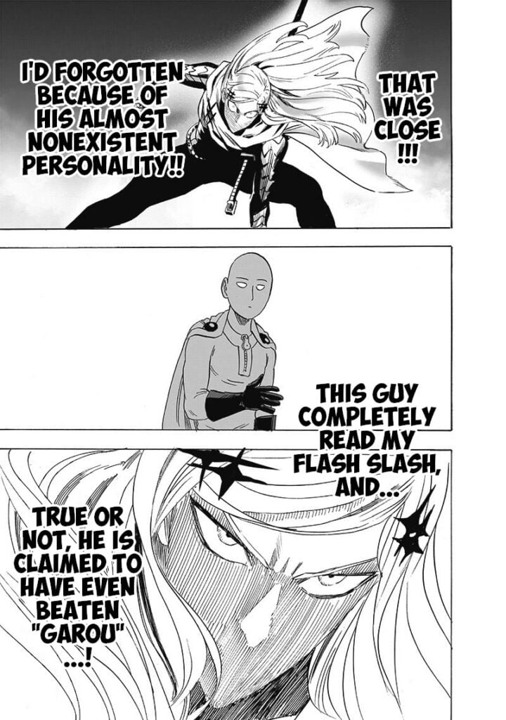 Flashy Flash is cautious, thinking Saitama reads his Flash Slash when Saitama just wants a handshake.