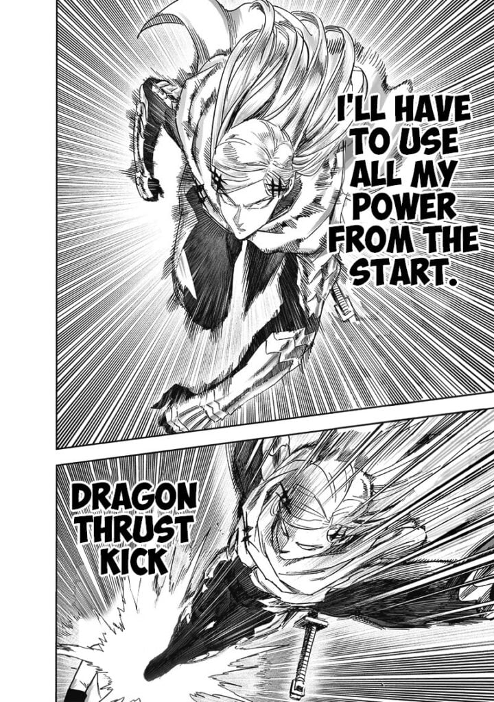 Flashy Flash attacks with all of his power using the "Dragon Thrust Kick" technique.