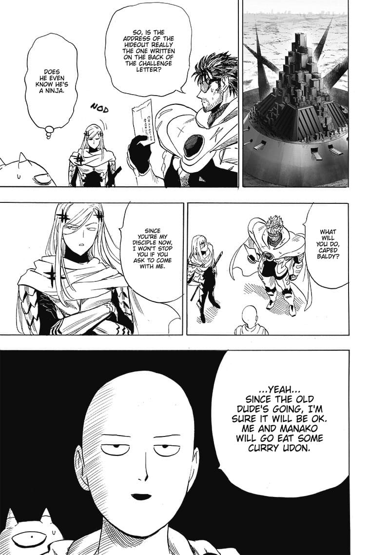 Flashy Flash confirms he knows Sonic's address. Saitama plans on eating with Manako after Blast asks him about his next move.