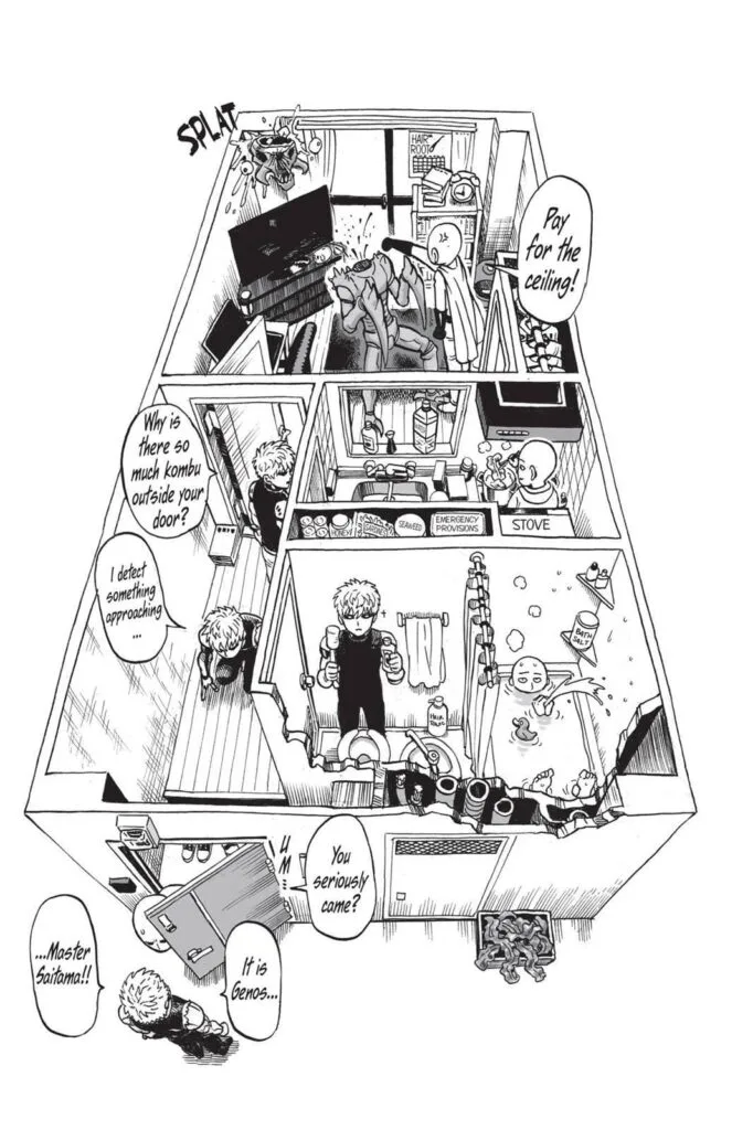 Genos and Saitama's previous activities in his apartment.