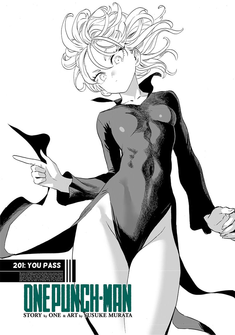 A sexy Tatsumaki flicking her finger as the cover image of One Punch Man Chapter 201.