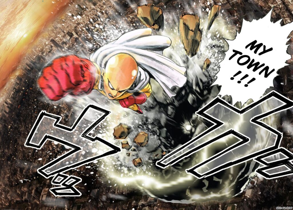 Saitama one-punched through the meteor, creating a whole from the bottom to the top.