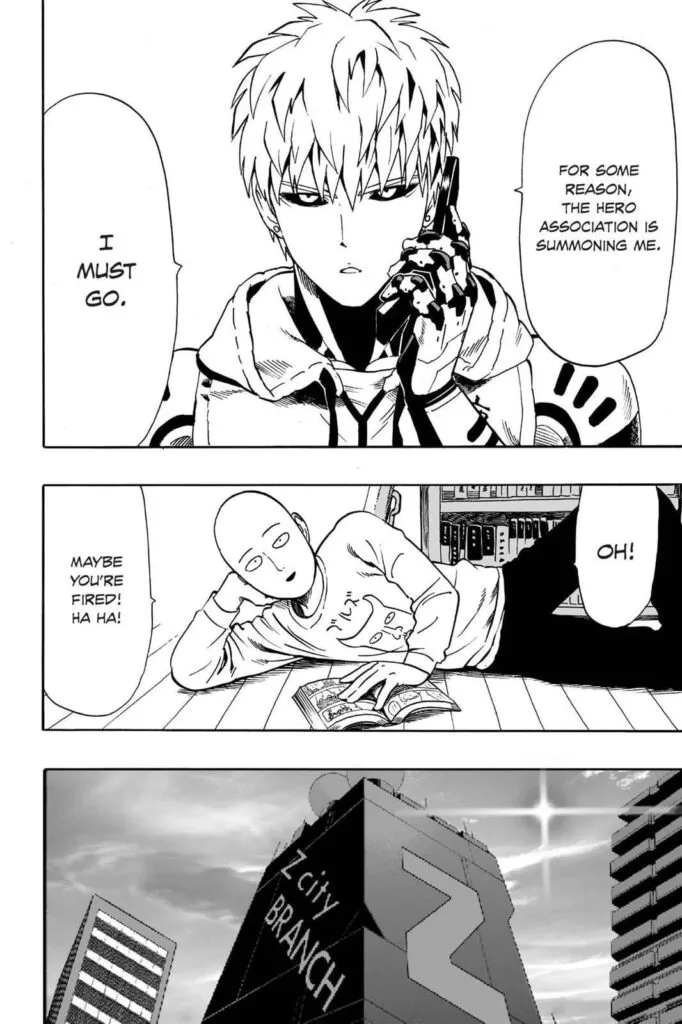 Genos receives a call from the Hero Association summoning him.