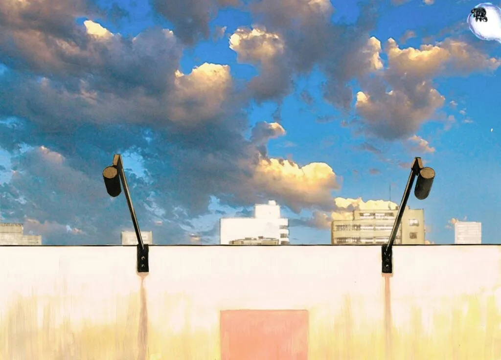 Close-up view of the rooftop of the Red Cross Building.