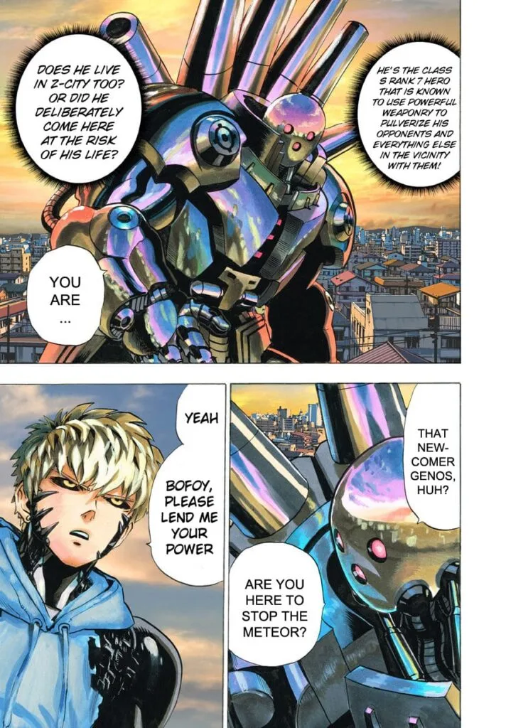 Genos asks the robot to lend him his power to destroy the robot.