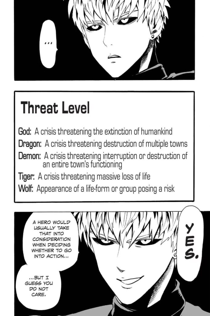 Genos explains the different Threat Levels from Wolf to God.