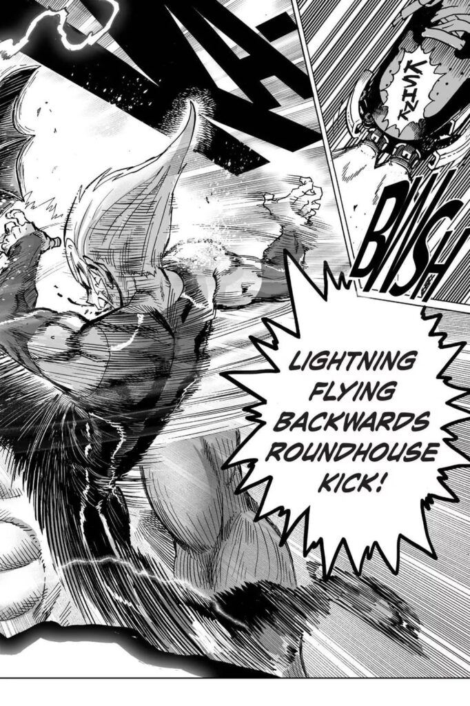 Lightning Max attacks with a powerful backward roundhouse kick.