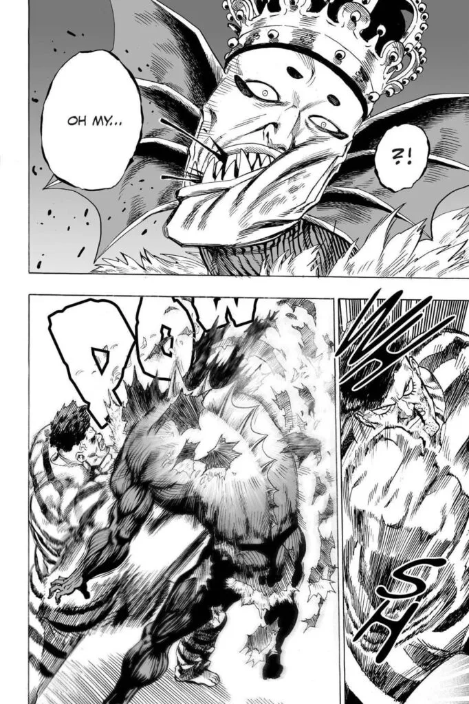 Deep Sea King's jaw is dislocated and Puri-Puri Prisoner hits him with a strong uppercut.