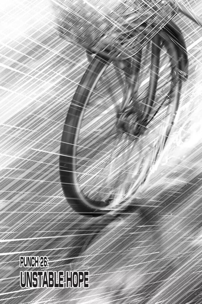 A bicycle speeding through the pouring rain.