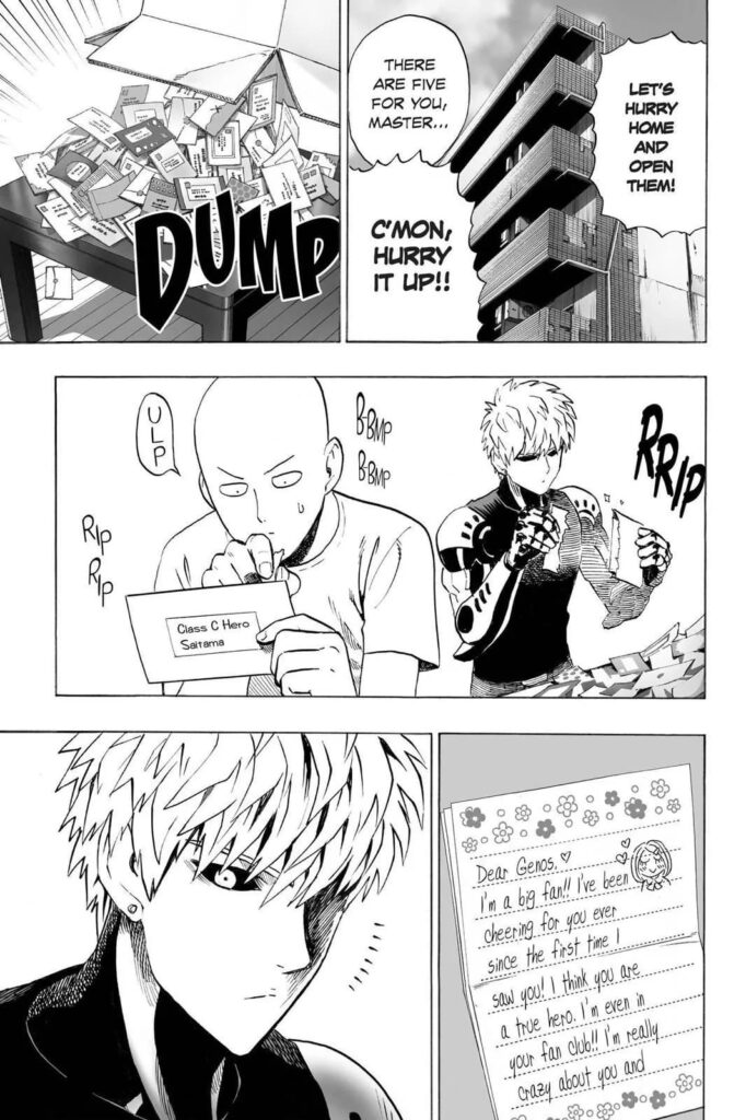 Saitama and Genos open and read the fan letters.