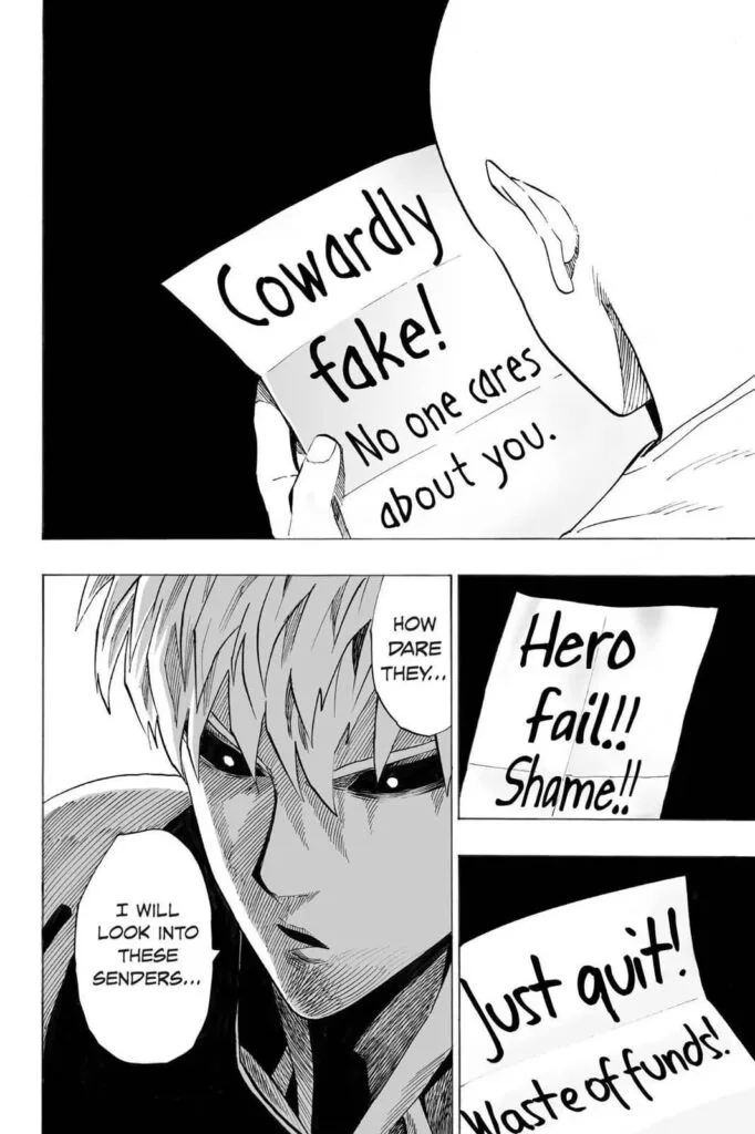 Saitama receives insulting letters calling him fake and shameful.