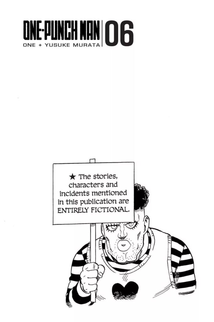 Puri-Puri Prisoner is holding a placard that indicates anything in this manga is entirely fictional.