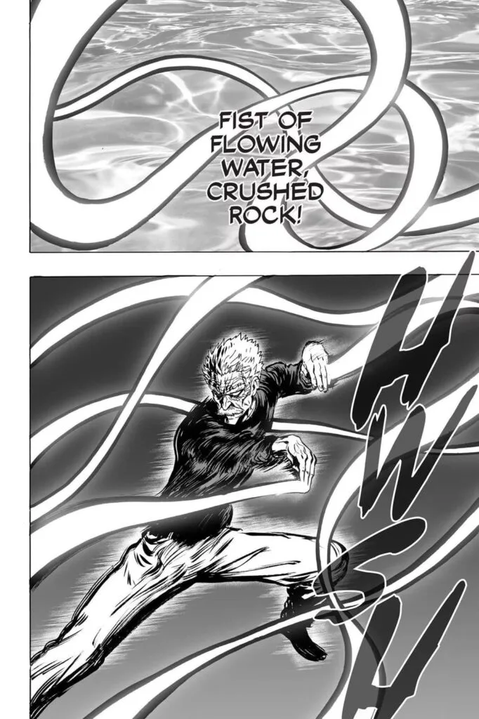 S-Class hero Bang is performing his Fist of Flowing Water Crushed Rock.